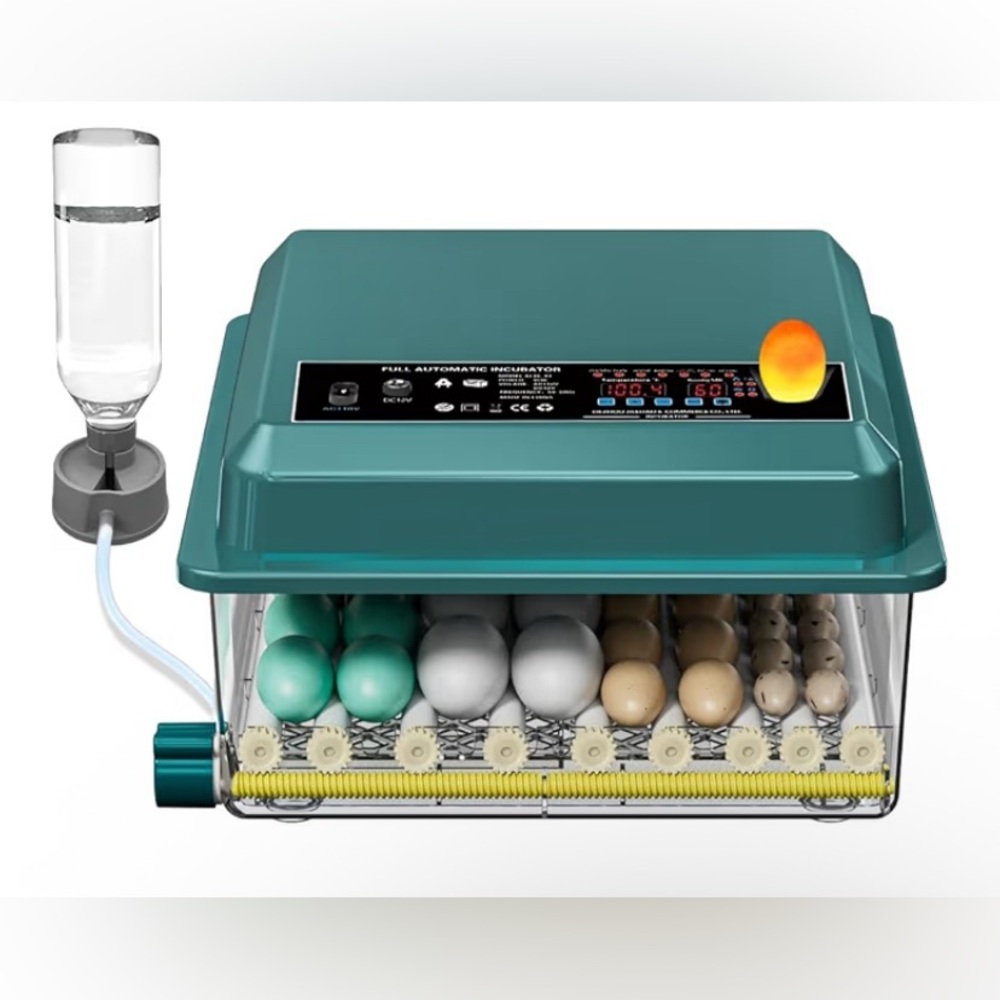 Automatic Egg Incubator in Teal with Clear Tray 36 Tray Digital Humidity Control